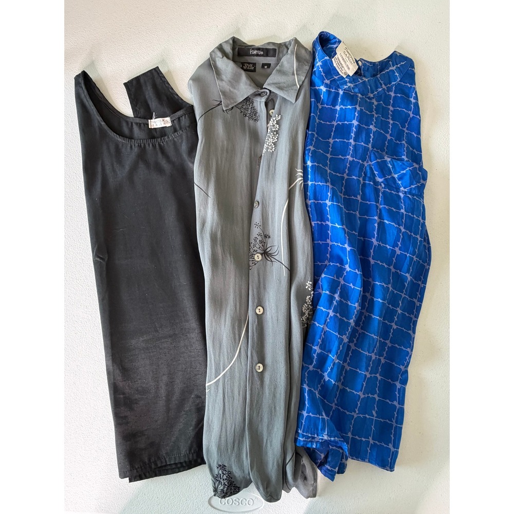 3 Piece Silk Fabric Lot Upcycle Sewing Craft Repurpose Textile AS IS